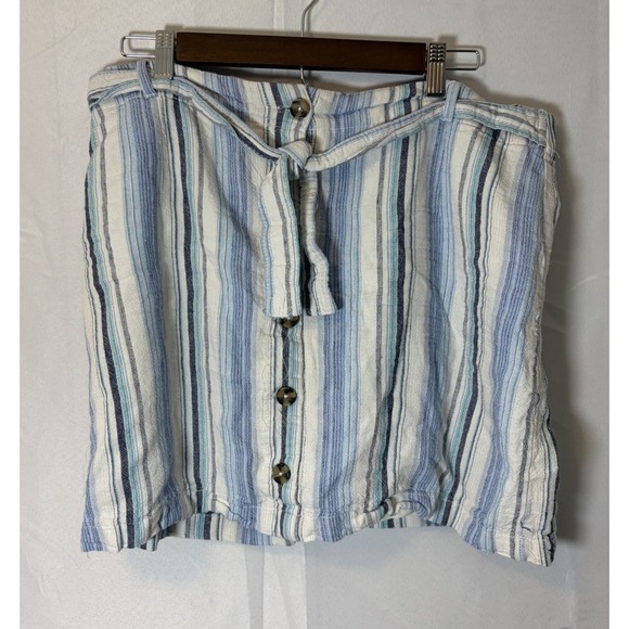 da-sh Pants - Da-sh Shorts Womens Sz L Blue White Striped Linen Flat Front Drawstring Pockets